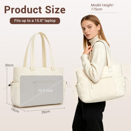 HBM2612 - Miss Lulu Minimalist Durable Shoulder Bag for Work, School & Travel with Laptop Sleeve and Multiple Pockets - Beige
