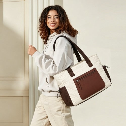 Miss Lulu HBM2612 beige and brown shoulder bag – detail view 13