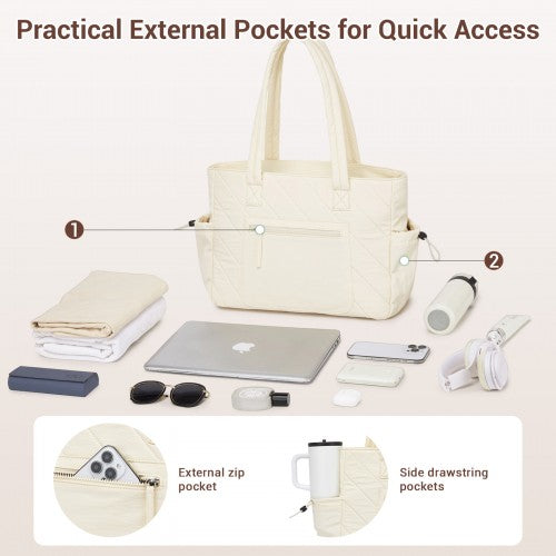 HBM2612 - Miss Lulu Minimalist Durable Shoulder Bag for Work, School & Travel with Laptop Sleeve and Multiple Pockets - Beige