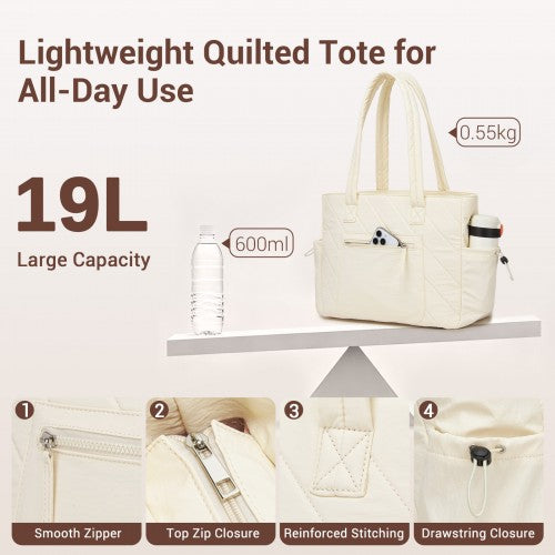 HBM2612 - Miss Lulu Minimalist Durable Shoulder Bag for Work, School & Travel with Laptop Sleeve and Multiple Pockets - Beige