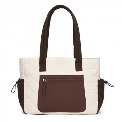 Miss Lulu HBM2612 beige and brown shoulder bag – side view