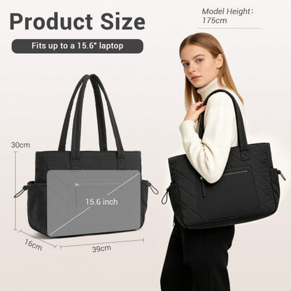 HBM2612 - Miss Lulu Minimalist Durable Shoulder Bag for Work, School & Travel with Laptop Sleeve and Multiple Pockets - Black