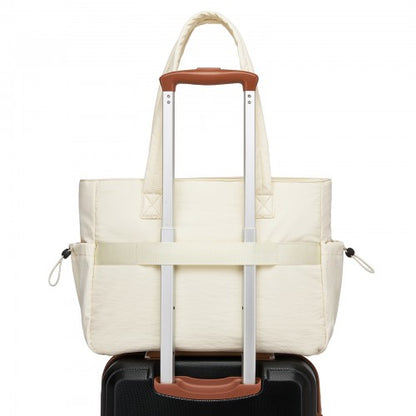 HBM2612 - Miss Lulu Minimalist Durable Shoulder Bag for Work, School & Travel with Laptop Sleeve and Multiple Pockets - Beige