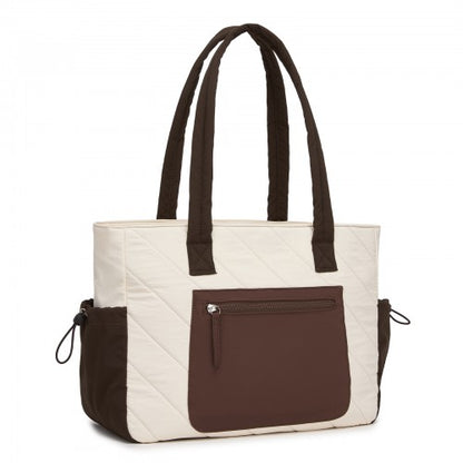 Miss Lulu HBM2612 beige and brown shoulder bag – front view