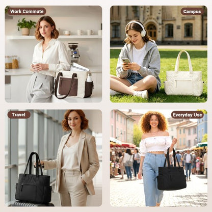 HBM2612 - Miss Lulu Minimalist Durable Shoulder Bag for Work, School & Travel with Laptop Sleeve and Multiple Pockets - Beige