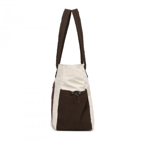 Miss Lulu HBM2612 beige and brown shoulder bag – rear view