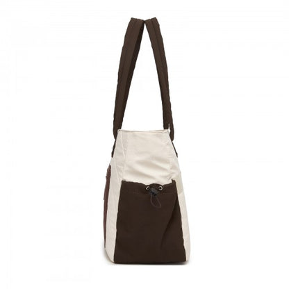 Miss Lulu HBM2612 beige and brown shoulder bag – rear view