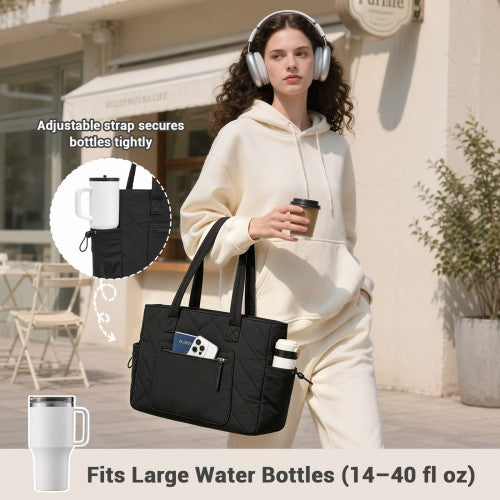 HBM2612 - Miss Lulu Minimalist Durable Shoulder Bag for Work, School & Travel with Laptop Sleeve and Multiple Pockets - Black
