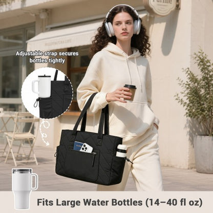HBM2612 - Miss Lulu Minimalist Durable Shoulder Bag for Work, School & Travel with Laptop Sleeve and Multiple Pockets - Black