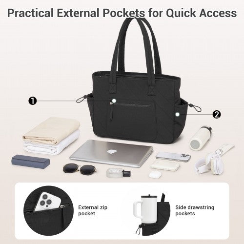 HBM2612 - Miss Lulu Minimalist Durable Shoulder Bag for Work, School & Travel with Laptop Sleeve and Multiple Pockets - Black