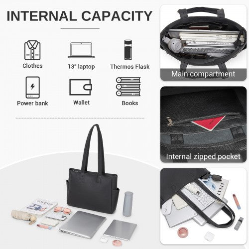 HBM2618 - Miss Lulu Women’s Large Capacity PVC Tote Bag, 13‑inch Tablet Compartment, Commute & Shopping Handbag