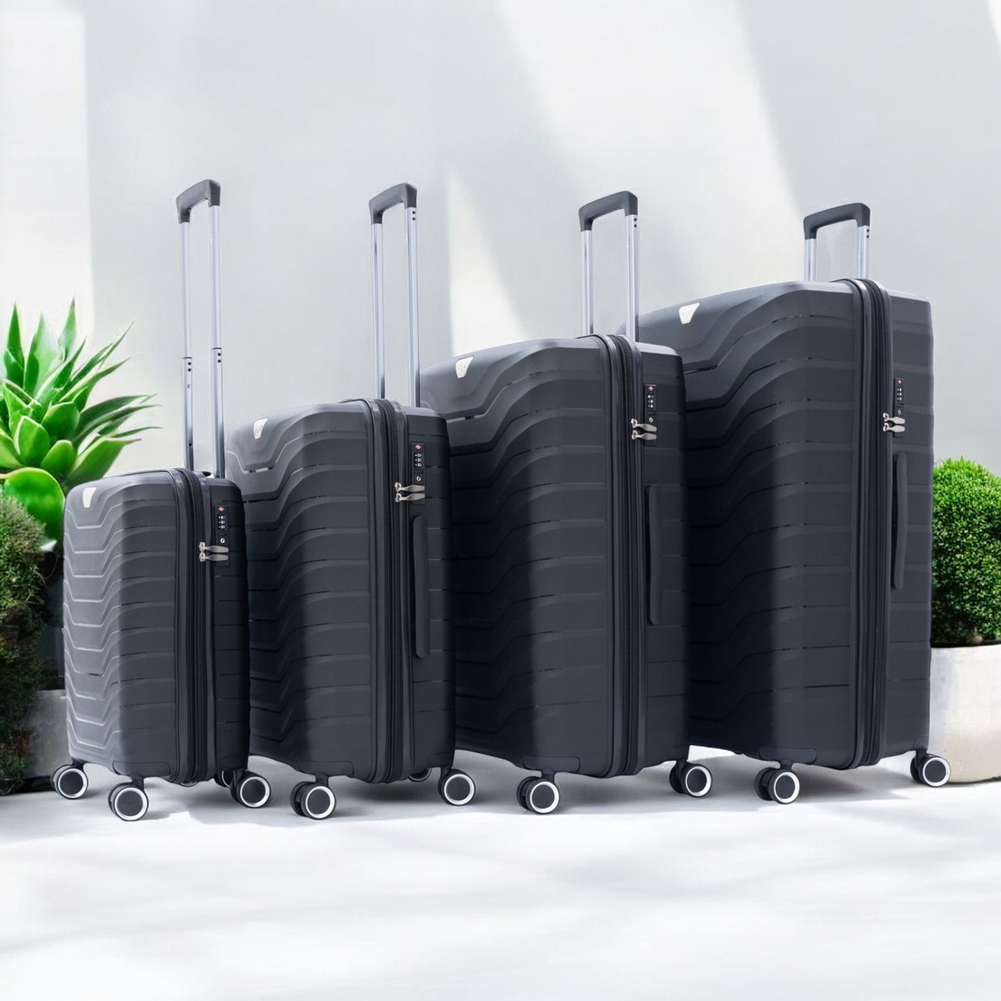 Eagle Verona 3-Piece Expandable Luggage Set - PP Material ,TSA Lock  360 Spinner Wheels - Black