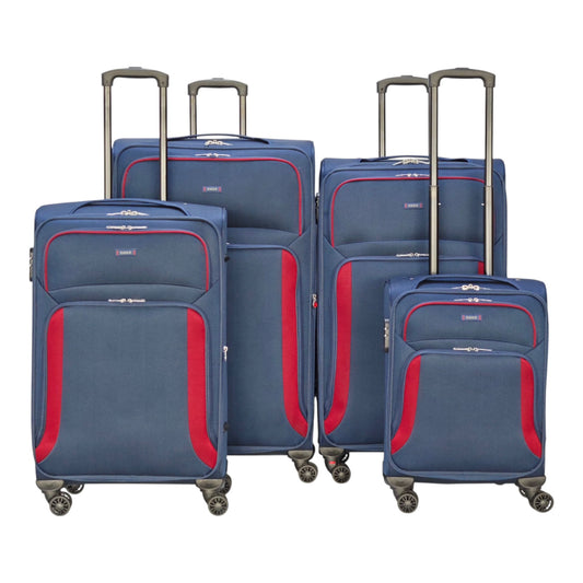 EAGLE – Premium Soft Suitcase with 4 Silent 360° Spinner Wheels, Combination Lock, and Elegant Navy/Red Design