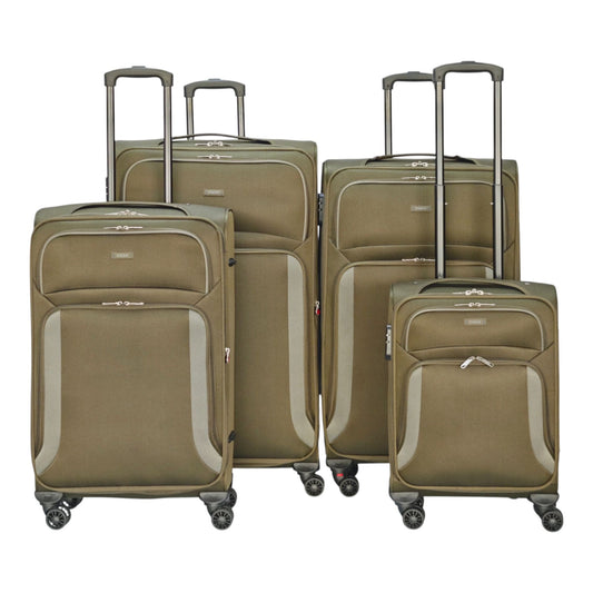 EAGLE – Premium Soft Suitcase with 4 Silent 360° Spinner Wheels, Combination Lock, and Elegant Army Green/Grey Design