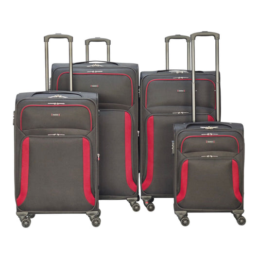 EAGLE – Premium Soft Suitcase with 4 Silent 360° Spinner Wheels, Combination Lock, and Elegant Black/Red Design