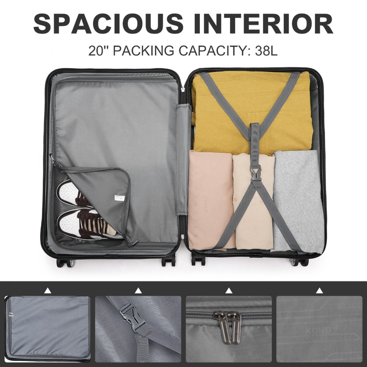 K1871-1L - Kono ABS 24 Inch Sculpted Horizontal Design Suitcase