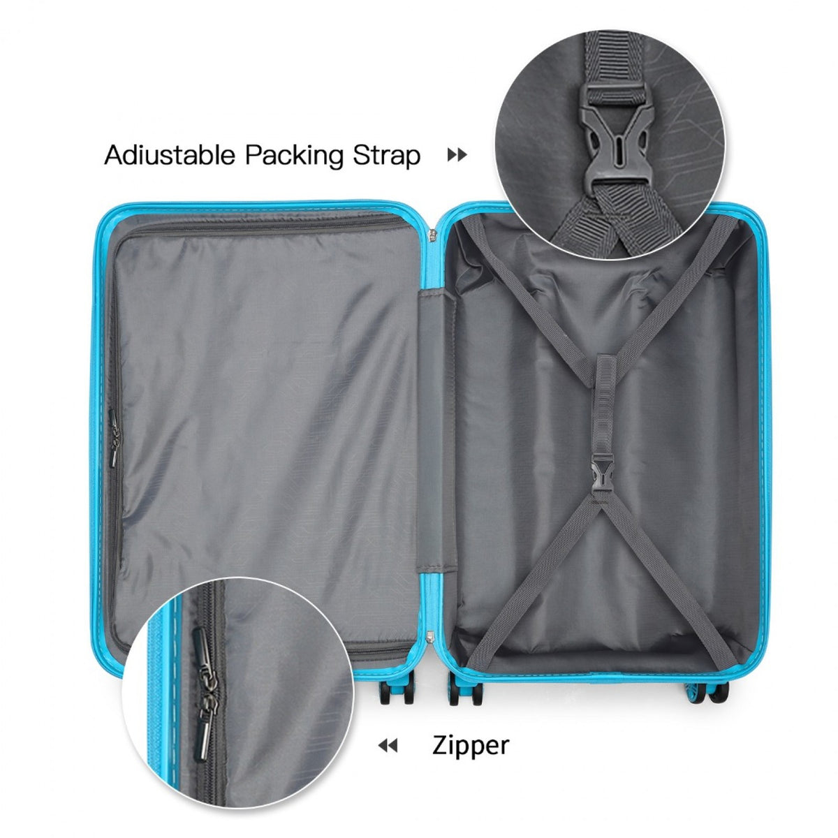 K1871-1L - Kono ABS 24 Inch Sculpted Horizontal Design Suitcase