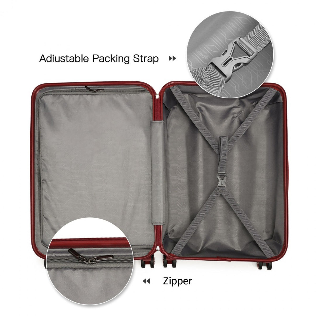 K1871-1L - Kono ABS 24 Inch Sculpted Horizontal Design Suitcase
