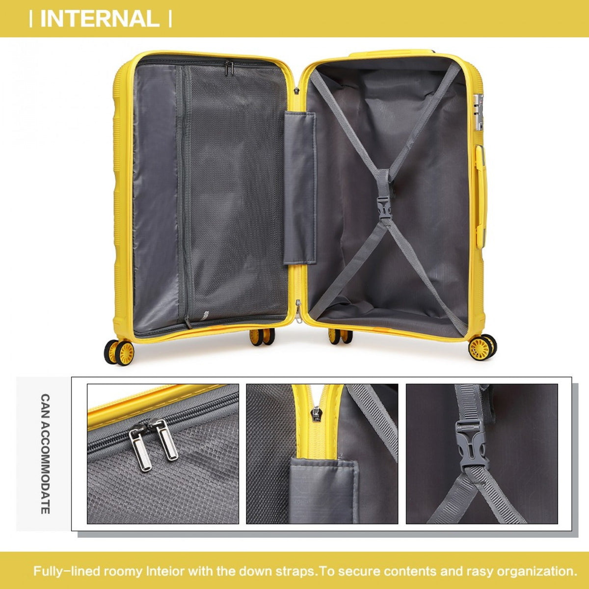 Kono 24" K2092L - Bright Hard Shell PP Suitcase - Classic Collection