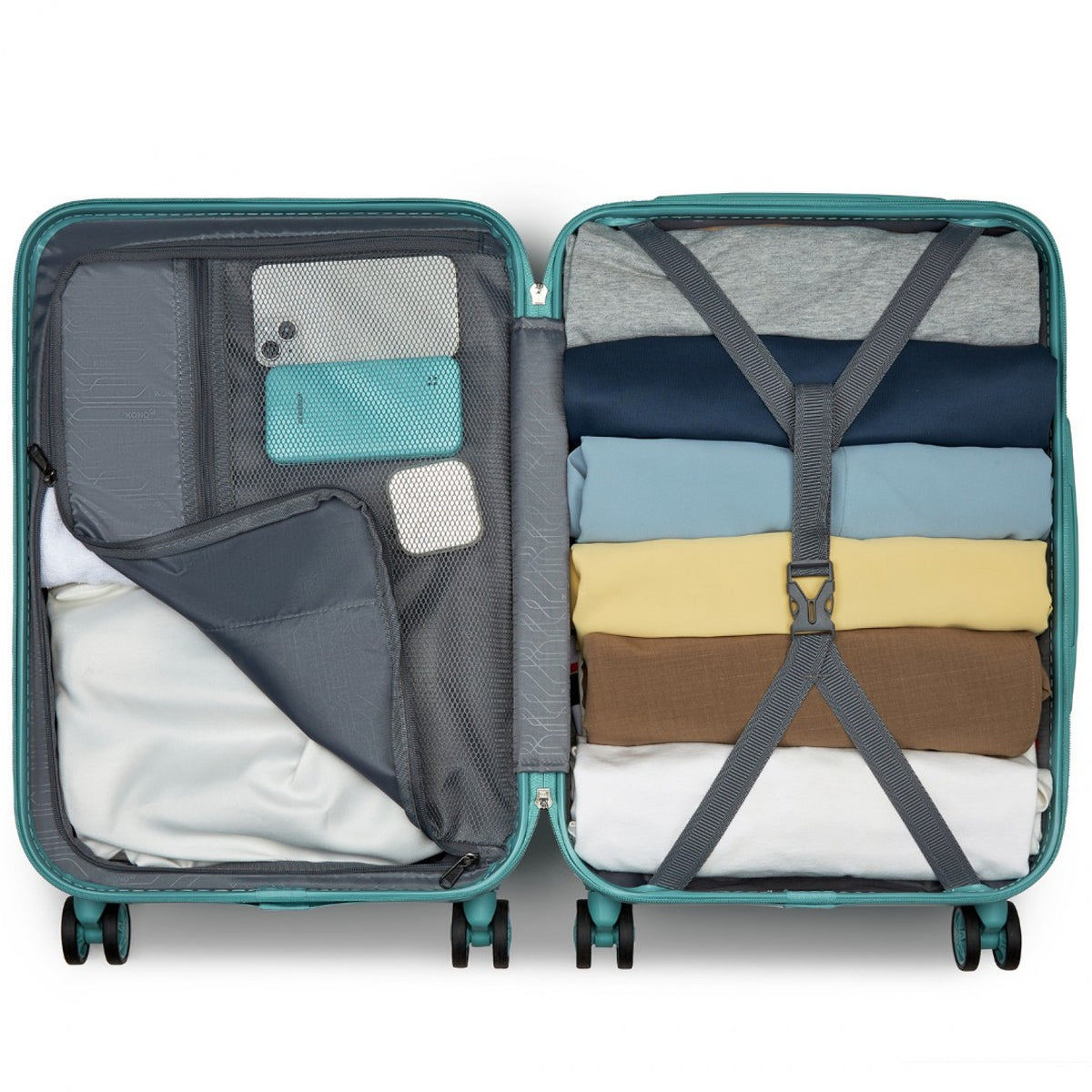 Kono 20" KSK2494 - Cabin Size Minimalist Hard Shell ABS+PC Carry-On Suitcase with TSA Lock 360° Spinner Wheels - Blue