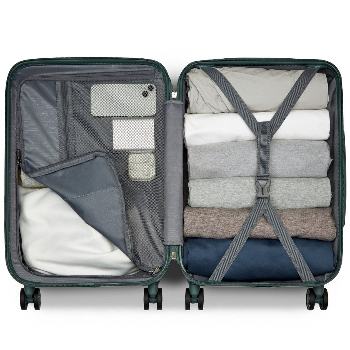 Kono 20" KSK2494 - Cabin Size Minimalist Hard Shell ABS+PC Carry-On Suitcase with TSA Lock 360° Spinner Wheels - Blue