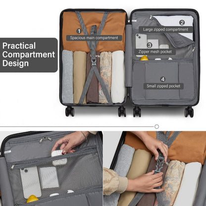 Kono 20" KSK2493 - Durable ABS+PC Carry-On Hardshell Suitcase with TSA Lock & Front Laptop Compartment