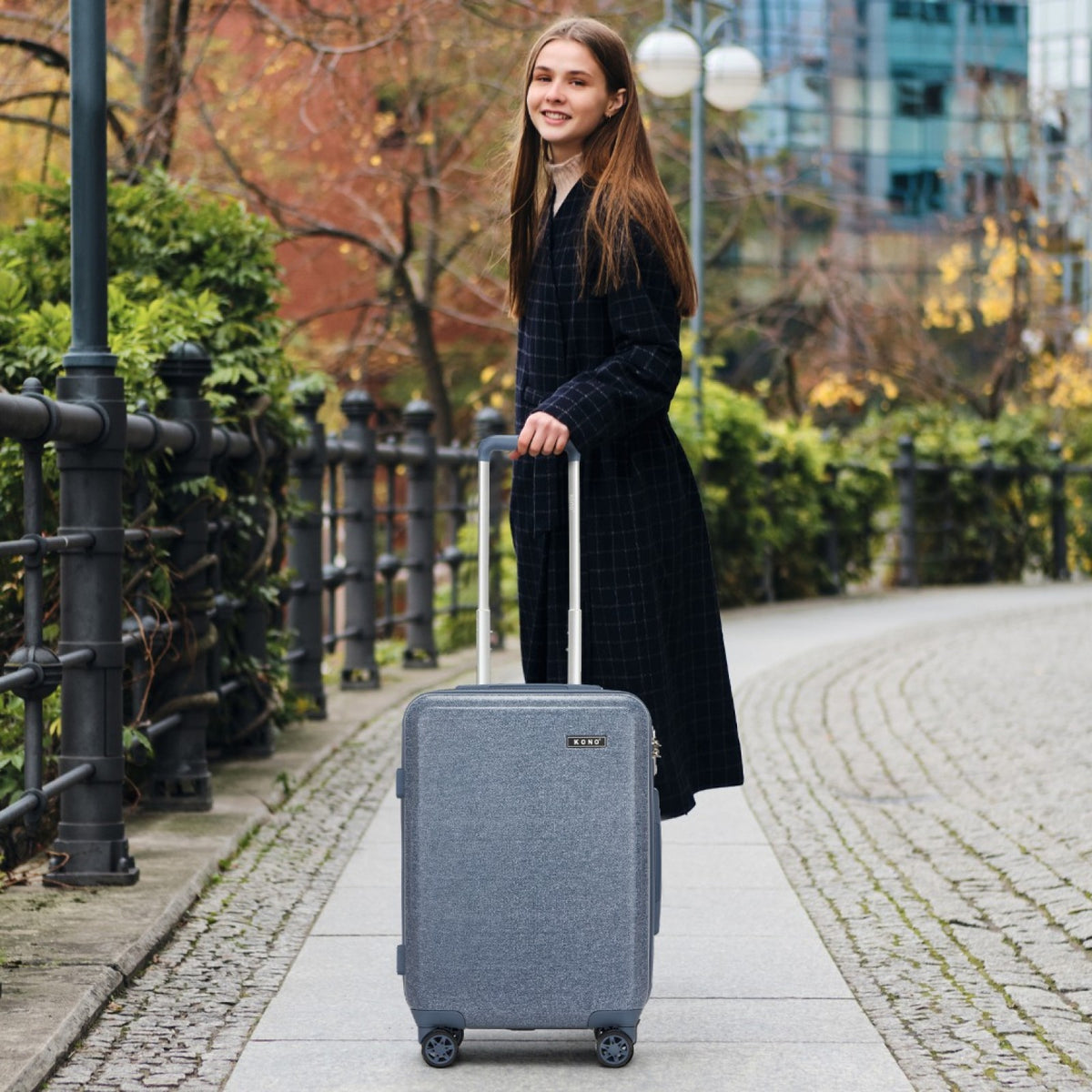 Kono 20" KSK2494 - Cabin Size Minimalist Hard Shell ABS+PC Carry-On Suitcase with TSA Lock 360° Spinner Wheels - Blue