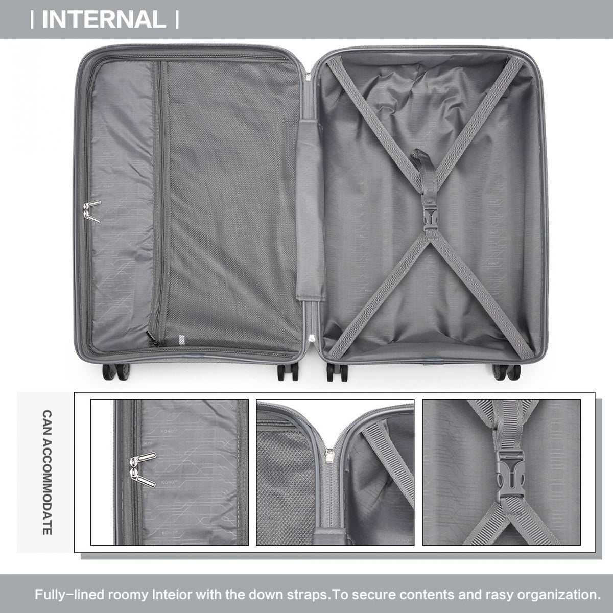 Kono 24" K2092L - Bright Hard Shell PP Suitcase - Classic Collection