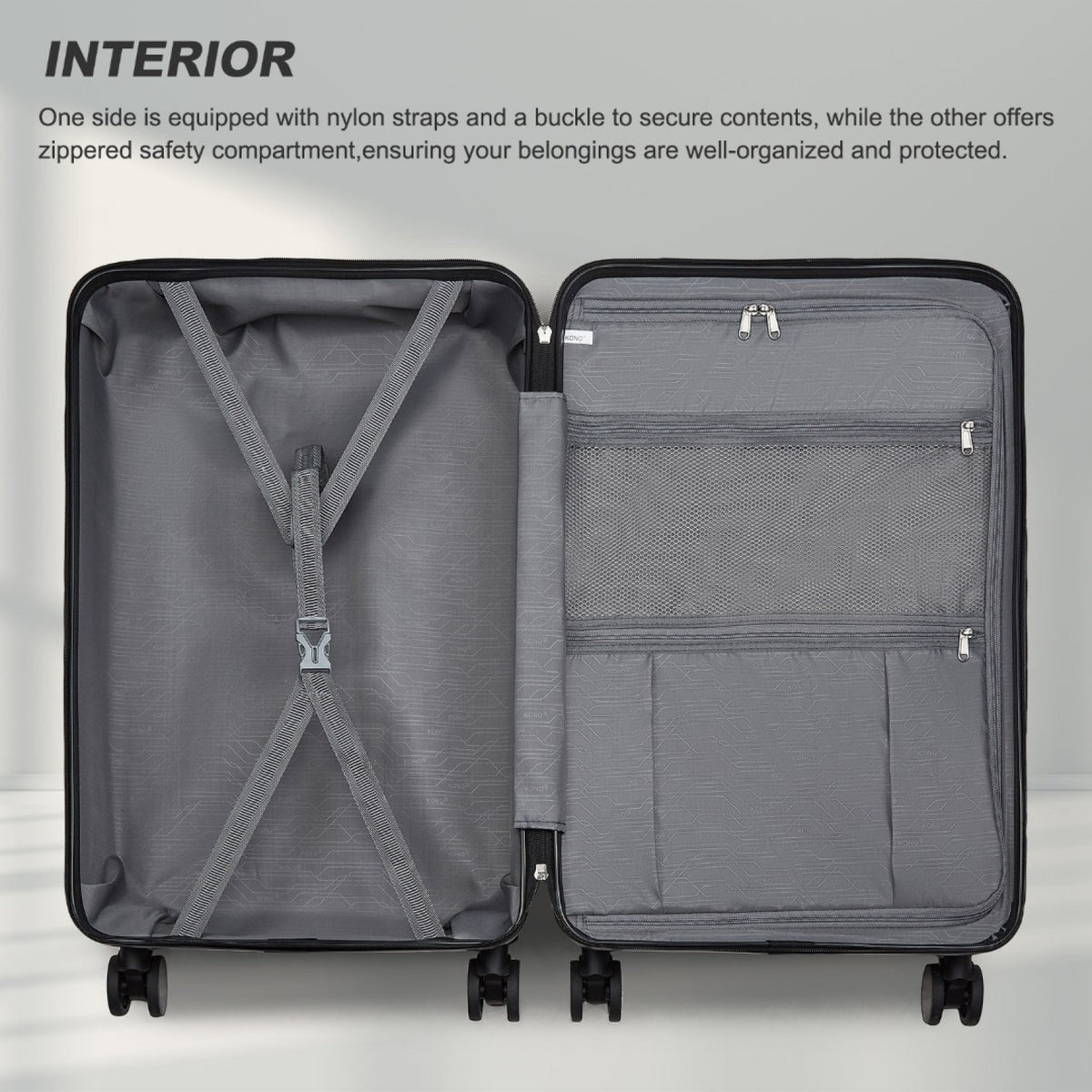 Kono 20" KSK2493 - Durable ABS+PC Carry-On Hardshell Suitcase with TSA Lock & Front Laptop Compartment