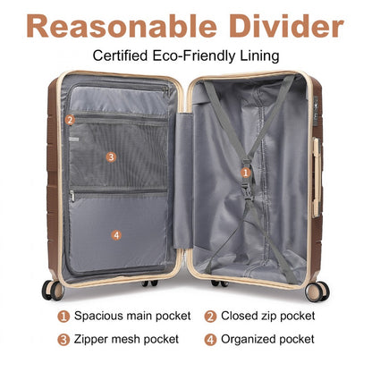 British Traveller K2392L - 3 Pcs Multi-Texture Polypropylene Hard Shell Suitcase With TSA Lock