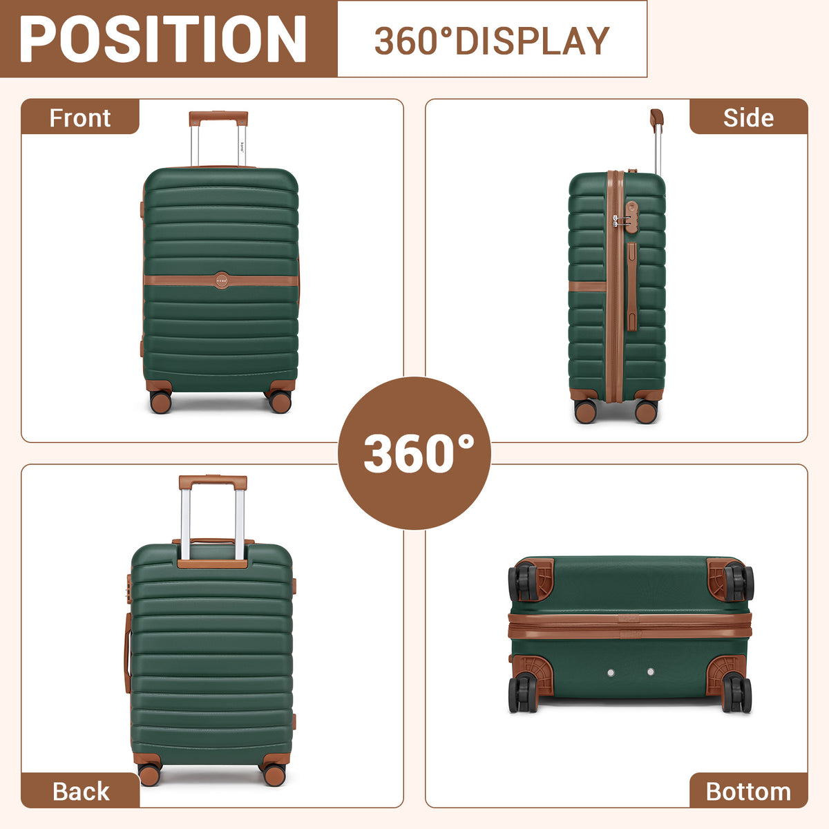 KSK2592+EA2212 - Kono 3‑Piece ABS+PC Suitcase Set with Travel Bag & Toiletry Pouch