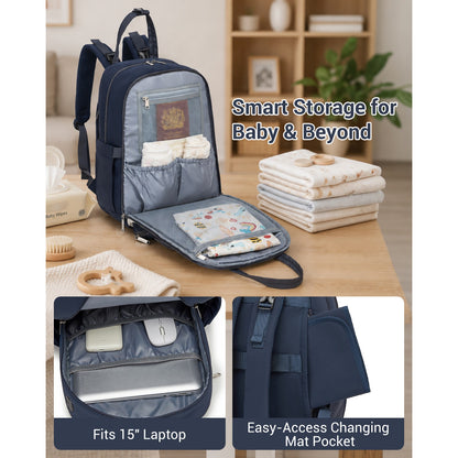 BCK2623 - Kono 2-in-1 Nappy Changing Backpack Set, Large Capacity Diaper Bag With Changing Mat - Black