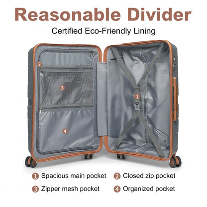 British Traveller K2392L - 3 Pcs Multi-Texture Polypropylene Hard Shell Suitcase With TSA Lock