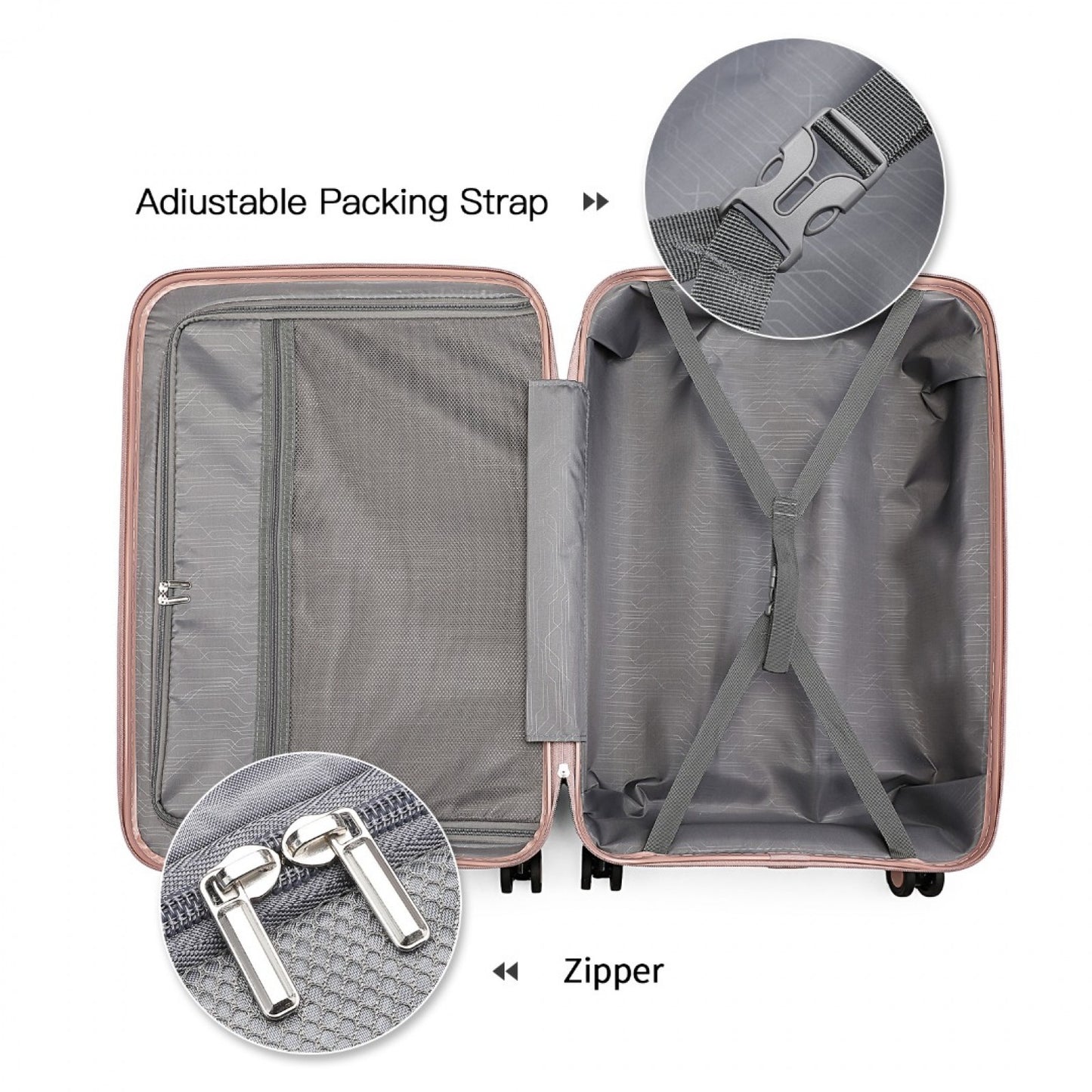 British Traveller K2393L - 4 Pcs Set Spinner Hard Shell PP Suitcase With TSA Lock And Vanity Case