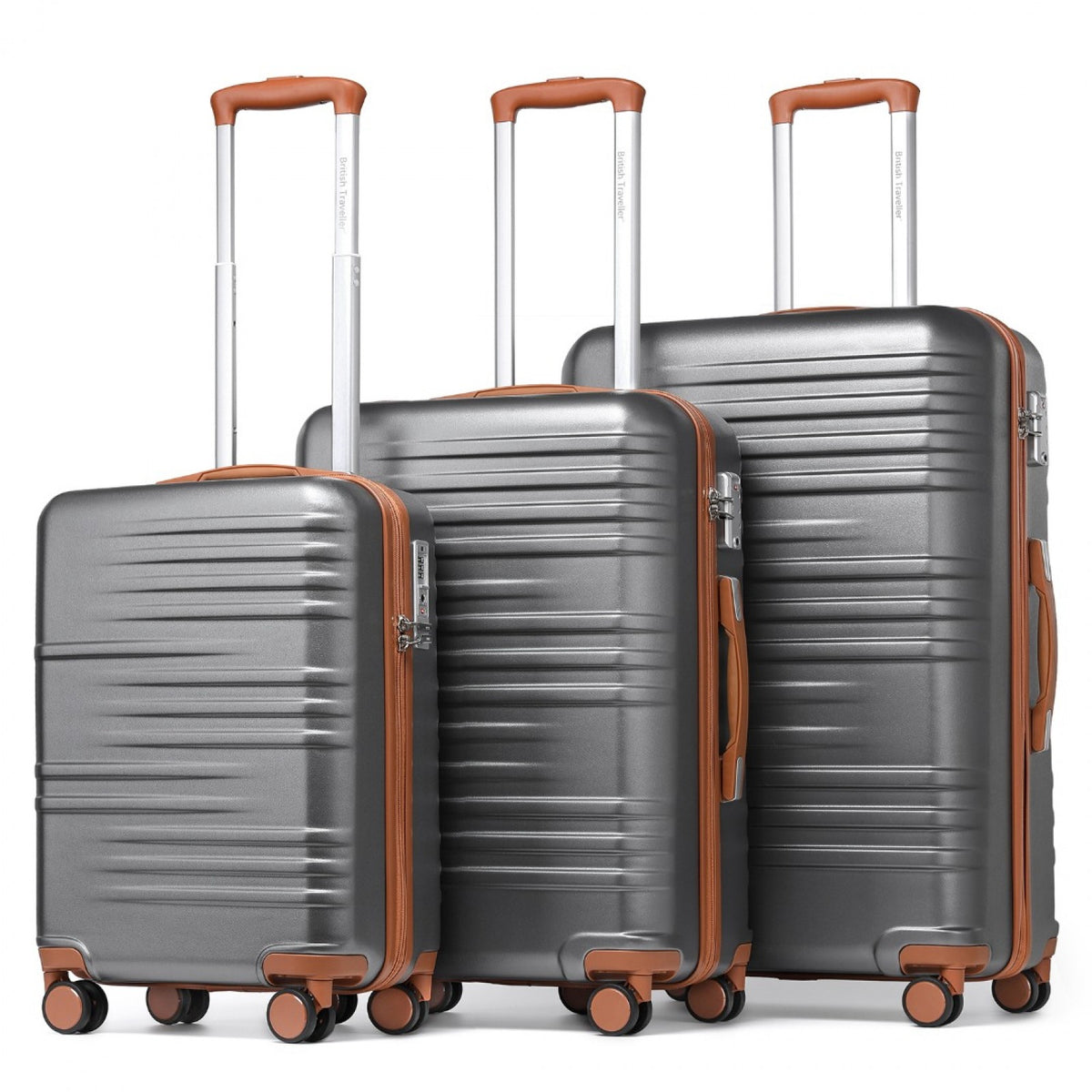 British Traveller K2391L - 3 Pcs Set Durable Polycarbonate and ABS Hard Shell Suitcase With TSA Lock