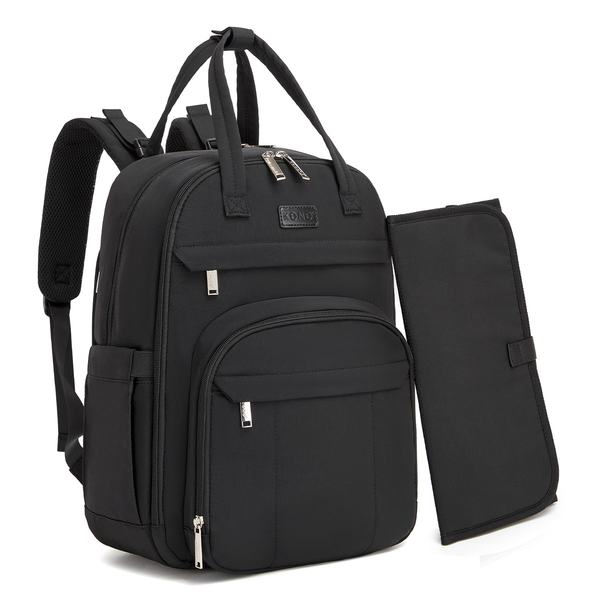BCK2623 - Kono 2-in-1 Nappy Changing Backpack Set, Large Capacity Diaper Bag With Changing Mat - Black