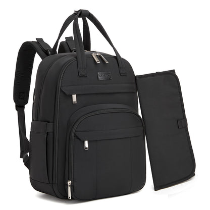 BCK2623 - Kono 2-in-1 Nappy Changing Backpack Set, Large Capacity Diaper Bag With Changing Mat - Black