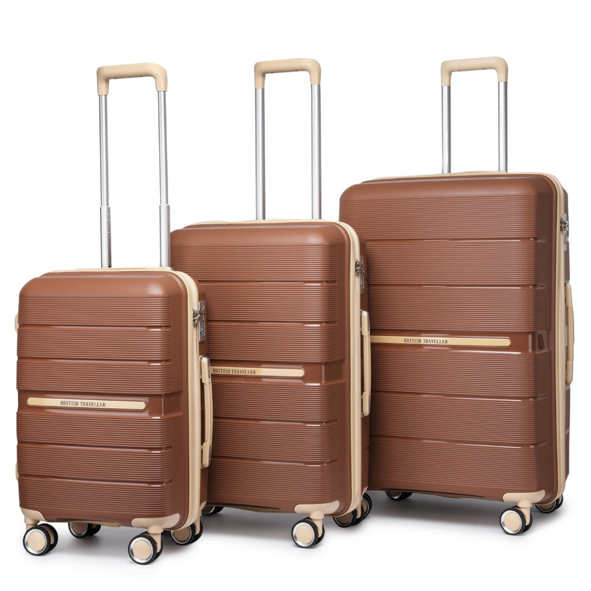 British Traveller K2392L - 3 Pcs Multi-Texture Polypropylene Hard Shell Suitcase With TSA Lock