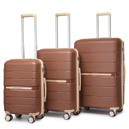 British Traveller K2392L - 3 Pcs Multi-Texture Polypropylene Hard Shell Suitcase With TSA Lock