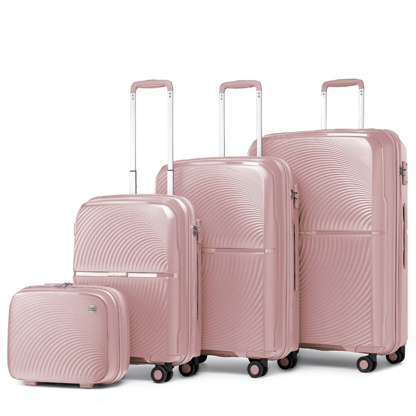 British Traveller K2393L - 4 Pcs Set Spinner Hard Shell PP Suitcase With TSA Lock And Vanity Case