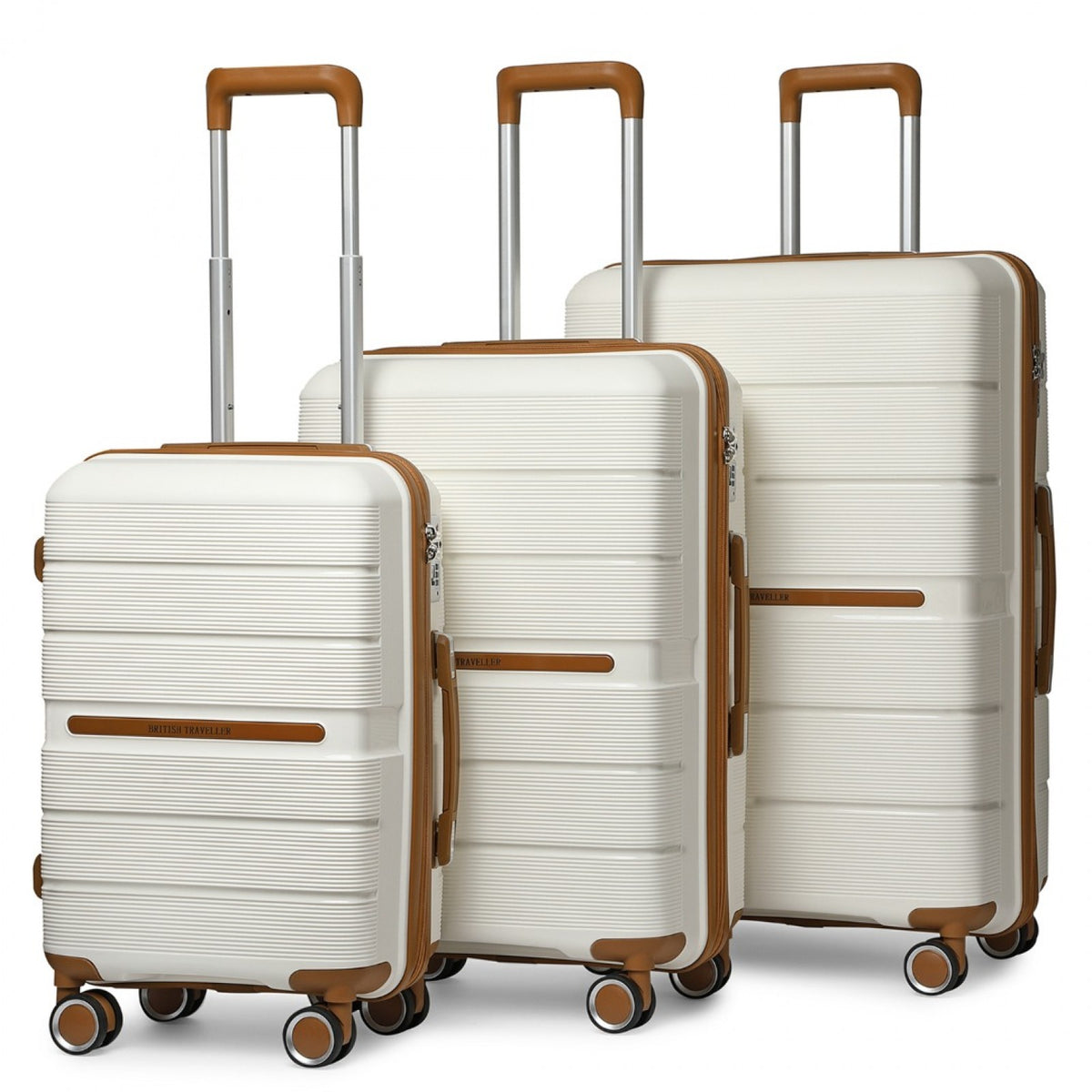 British Traveller K2392L - 3 Pcs Multi-Texture Polypropylene Hard Shell Suitcase With TSA Lock