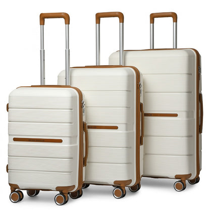 British Traveller K2392L - 3 Pcs Multi-Texture Polypropylene Hard Shell Suitcase With TSA Lock