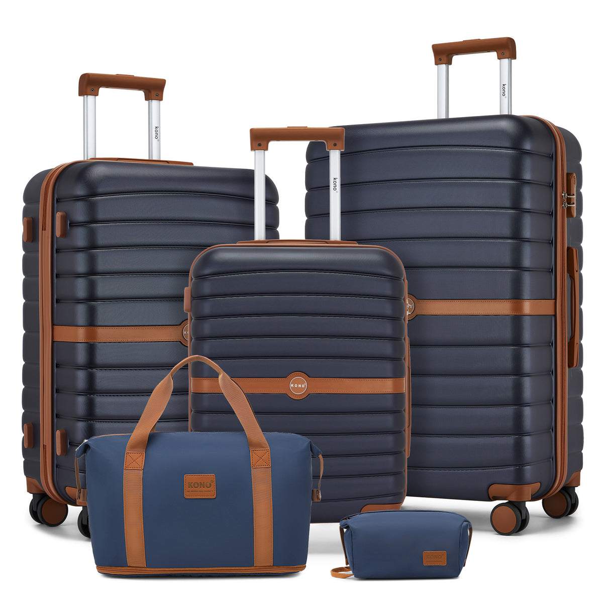 KSK2592+EA2212 - Kono 3‑Piece ABS+PC Suitcase Set with Travel Bag & Toiletry Pouch