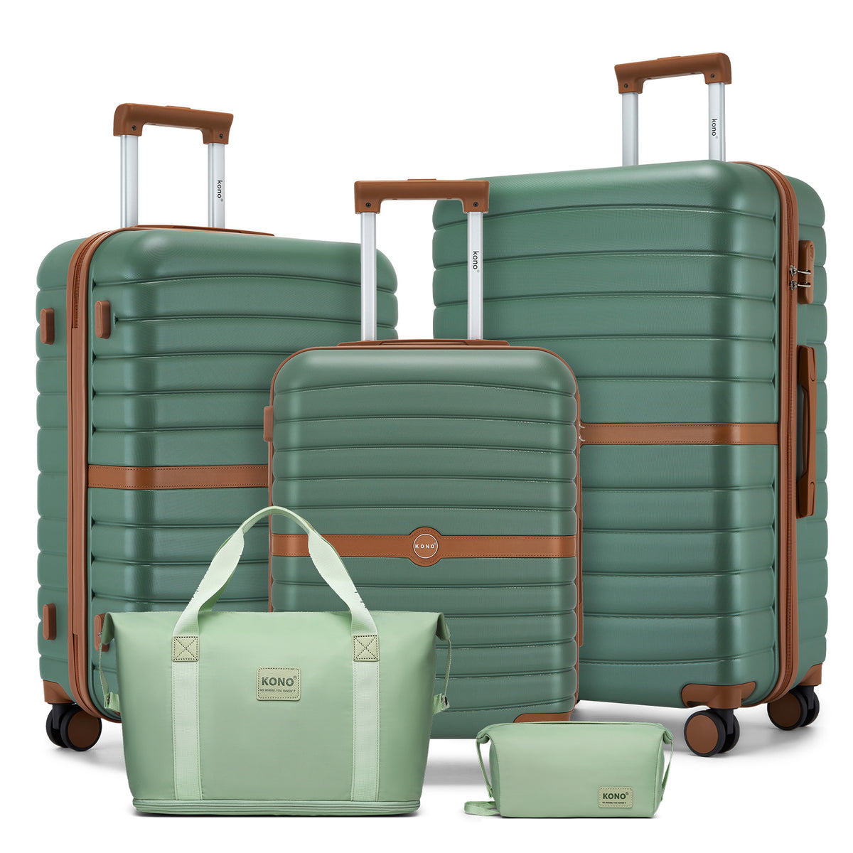KSK2592+EA2212 - Kono 3‑Piece ABS+PC Suitcase Set with Travel Bag & Toiletry Pouch