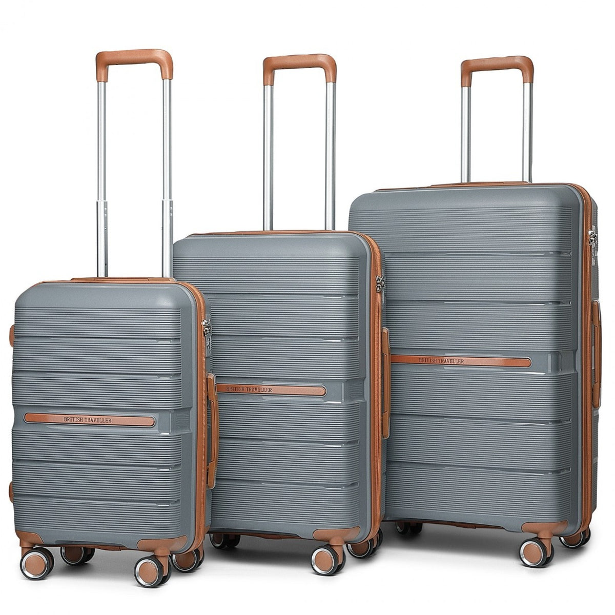 British Traveller K2392L - 3 Pcs Multi-Texture Polypropylene Hard Shell Suitcase With TSA Lock