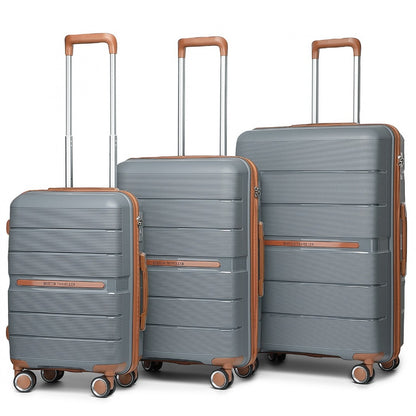 British Traveller K2392L - 3 Pcs Multi-Texture Polypropylene Hard Shell Suitcase With TSA Lock
