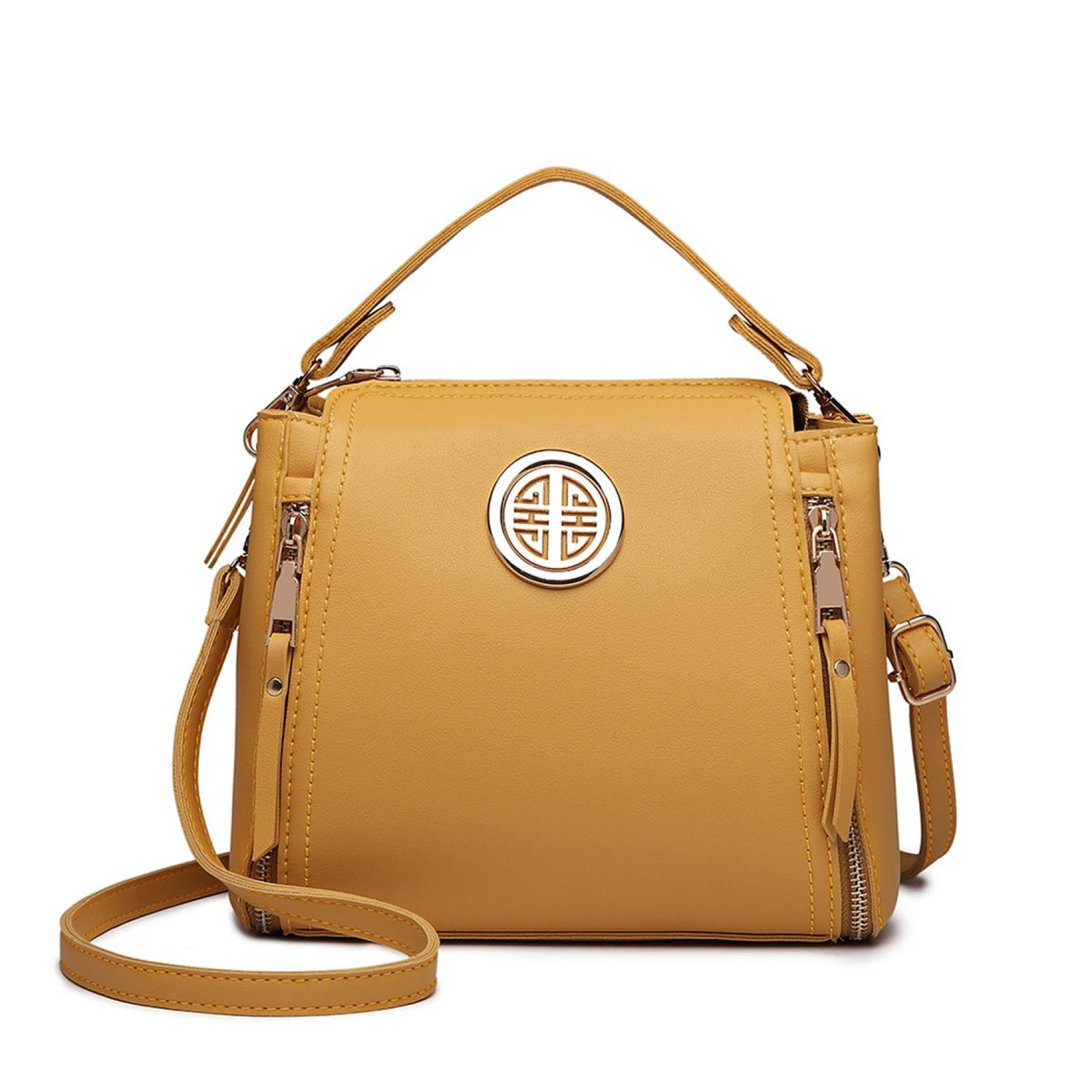 E1851 - Miss Lulu Leather Look Dual Zipped Handbag