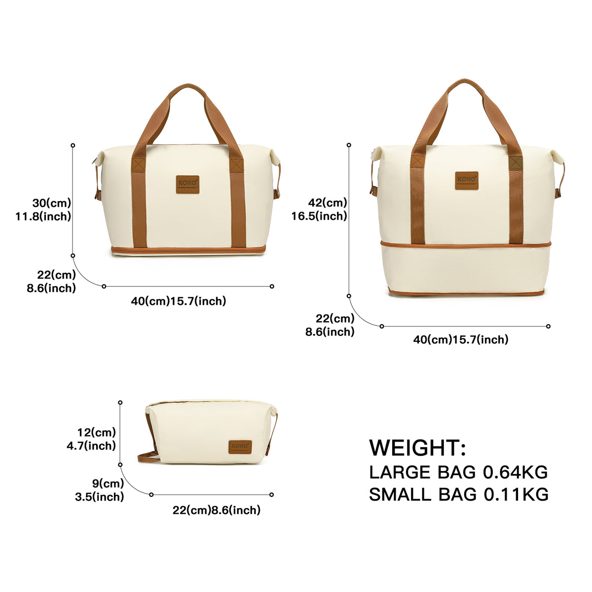 KSK2592+EA2212 - Kono 3‑Piece ABS+PC Suitcase Set with Travel Bag & Toiletry Pouch