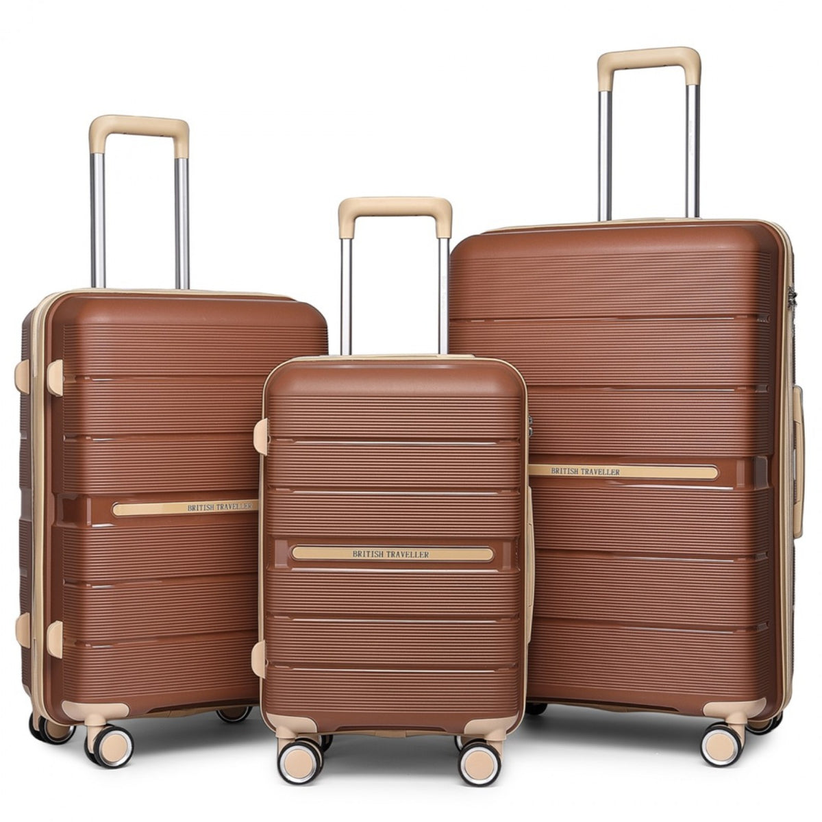 British Traveller K2392L - 3 Pcs Multi-Texture Polypropylene Hard Shell Suitcase With TSA Lock