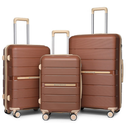 British Traveller K2392L - 3 Pcs Multi-Texture Polypropylene Hard Shell Suitcase With TSA Lock